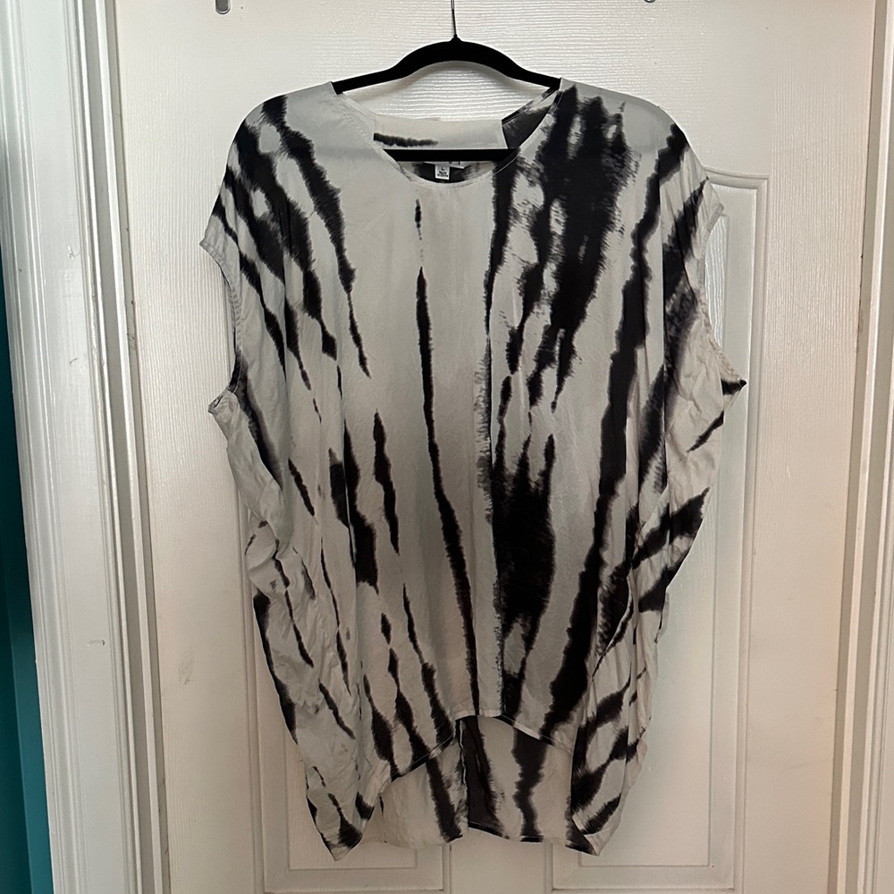 CAbi Black and White Tie-Dye Blouse